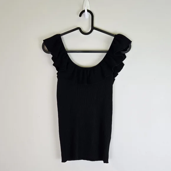 Madewell Wakeford Ruffle Sweater Tank True Black Wool-blend Women's XS EUC - Picture 2 of 10